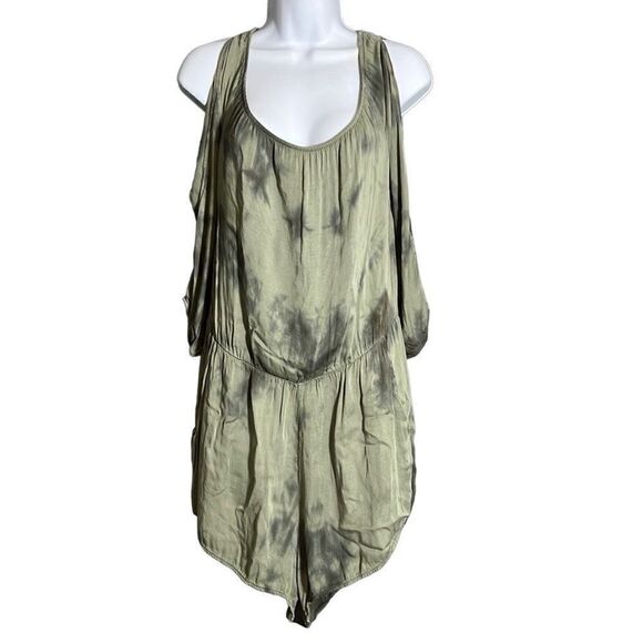 Don't Ask Why Women's Tie-Dye Cold Shoulder Blouson Green Romper One Size - Picture 1 of 8